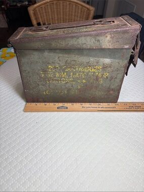 Vintage Olive Green Metal Ammo Box Storage Case